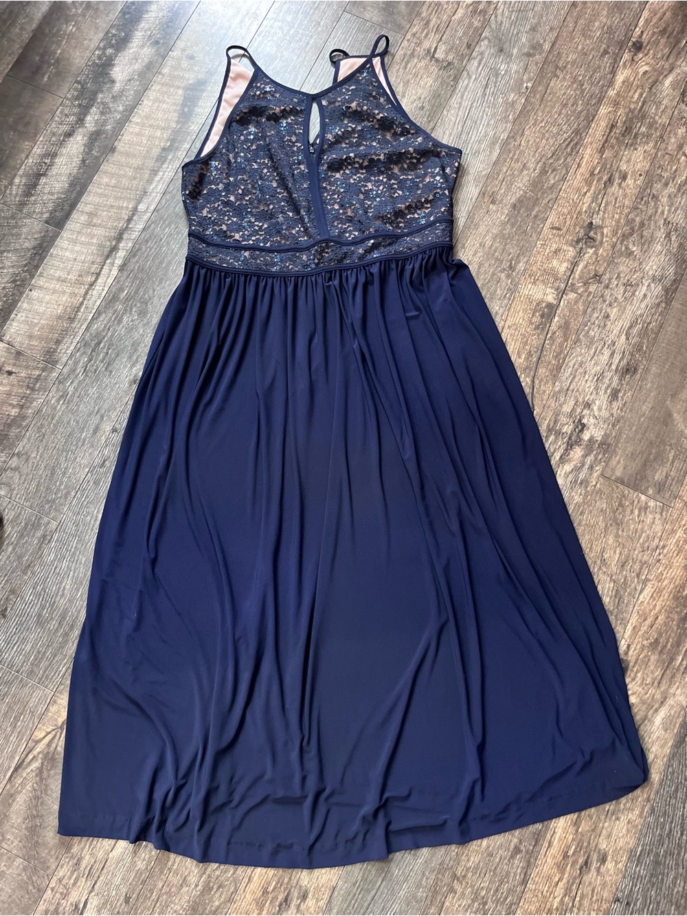 Laura Navy Blue Lace Halter Maxi Dress - Size 18W (Hemmed)